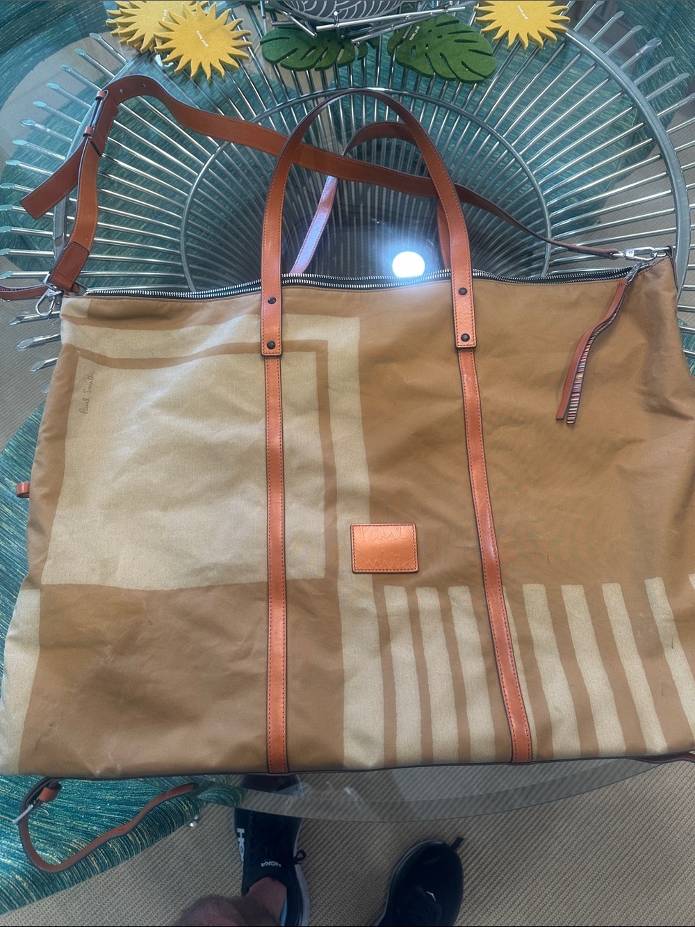 Paul Smith Leather-Trim Canvas Weekender Bag in Tan